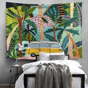 Camper Van Tropical Forest Tapestry Wall Hanging