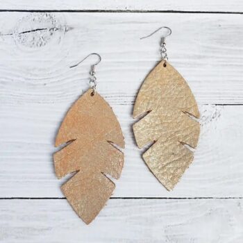Platinum Distressed Gold Feather Leather Earrings