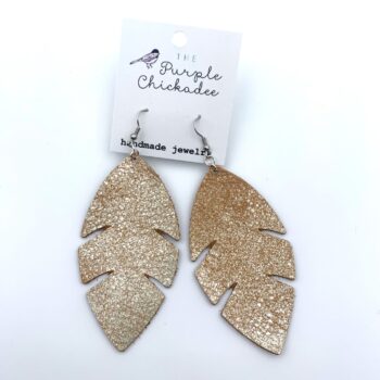 Platinum Distressed Gold Feather Leather Earrings