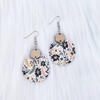 Spring Florals Semi Circle Leather Earrings
